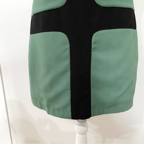 FINE ILLUSION WOOL BLEND BLACK GREEN COLORBLOCK SLEEVELESS SHIFT MINI DRESS S/M - Picture 6 of 12